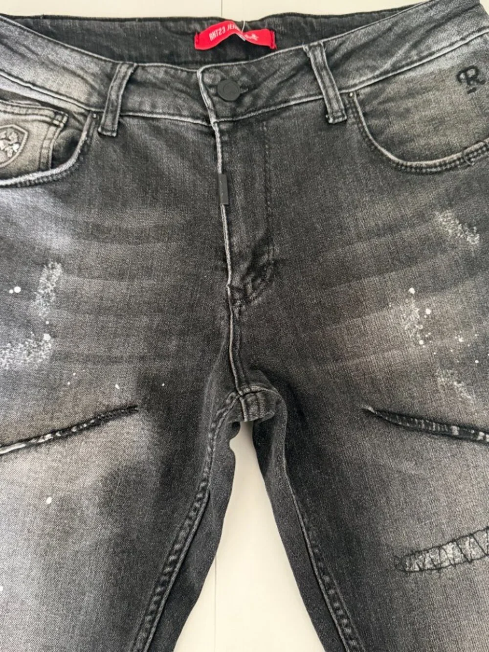 NWT Mens RNT 23 Black Distressed Paint Splatter Slim Jeans Sz 28 Goth Grunge Emo